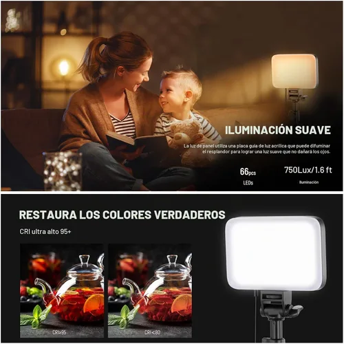 Vista 4 de NEEWER Basics Kit de iluminación de panel de luz de video LED, luces de estudio portátiles regulables bicolor con soporte de trípode y filtros