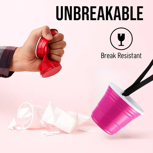 Vista 7 de Red Cup Living Vasos de chupito rosa con cordón, vasos reutilizables de plástico de 2 onzas, vasos de tequila, vasos pequeños para fiesta, inyección