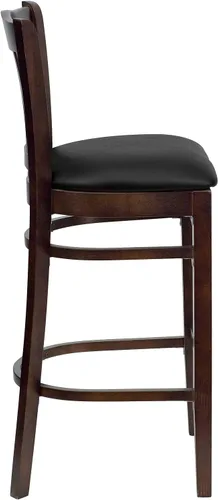 Vista 7 de Flash Furniture HERCULES Series - Taburete vertical para restaurante de madera de nogal, asiento de vinilo negro Asiento de vinilo negro/marco