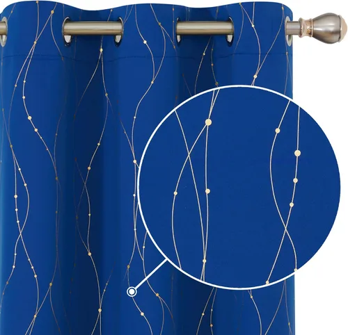 Vista 24 de Deconovo - Cortinas opacas con diseño dorado estampado y ojales, negro, de 42 pulgadas de ancho x 45 pulgadas de largo