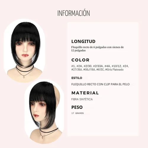 Vista 3 de VAVANGA Flequillo francés con clip - Flequillo natural largo y ondulado en negro jet con templos - Pinza de cabello ordenada para mujer (#1)