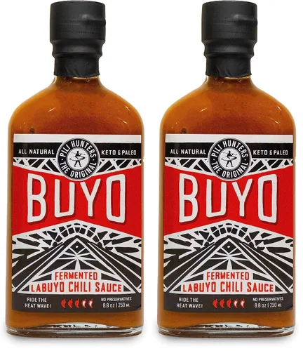 Vista 7 de Pili Hunters Buyo - Salsa picante de chile fermentado filipino (8.8 onzas) - Siling Labuyo salsa fermentada en barril de lotes pequeños, keto