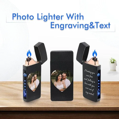 Vista 4 de Encendedor de arco eléctrico personalizado para hombres, recargable por USB personalizado con imagen, nombre grabado/fecha/mensaje para padre