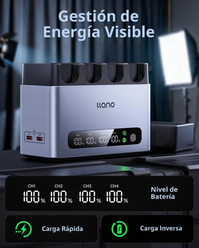 Vista 7 de llano - Paquete de 4 baterías EN-EL15C y cargador rápido de 4 ranuras de 65 W