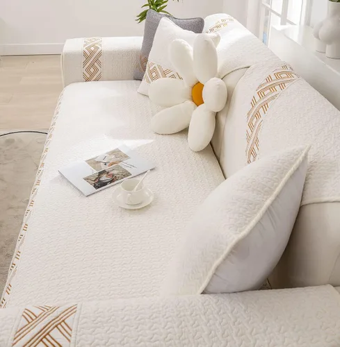 Vista 5 de vctops Funda acolchada de algodón bohemio para sofá modular, con bordado geométrico, antideslizante, lavable, protector de muebles para sala