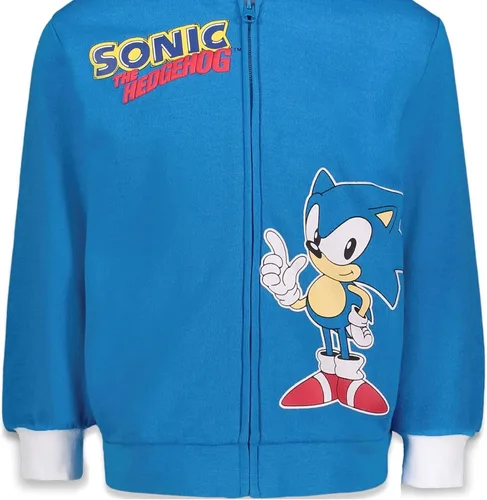 Vista 6 de SEGA Sonic The Hedgehog - Sudadera con capucha de vellón con cremallera para cosplay Azul