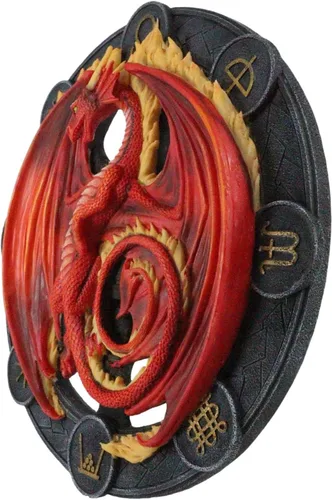 Vista 5 de Ebros Gift Wicca Neo Paganism Sabbats Rueda del Año Fantasía Dragón con símbolos sagrados Decoración de pared Escultura por Anne Stokes Dragons