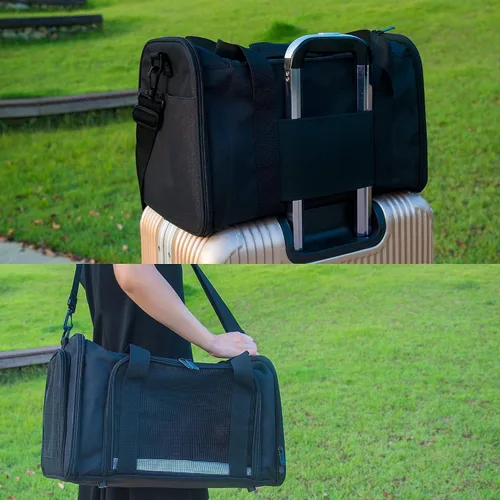 Vista 6 de Transportador de lados suaves para perros y gatos pequeños y medianos, aprobado por la aerolínea TSA, plegable, para mascotas, color negro