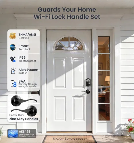 Vista 6 de Veise VE012W-B Cerradura inteligente de huellas dactilares Wi-Fi con juego de manija, control remoto de aplicación, palanca de puerta delantera