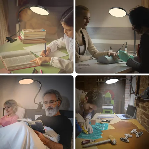 Vista 8 de iFalarila Luz de lectura con control remoto, lámpara de escritorio LED con clip [temporizador de 1 hora y luz nocturna] RA>95 regulable cuello