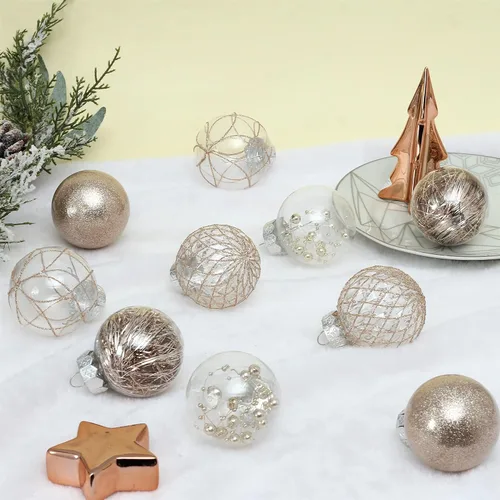 Vista 8 de Adornos de bola de Navidad de plástico transparente, 30 bolas de champán de 2.36 pulgadas para decoración de árboles, inastillables para regalos