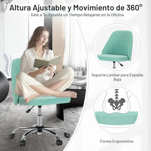 Vista 5 de YSSOA Silla de escritorio de oficina con respaldo y ruedas, silla de tela para computadora, sin brazos, altura ajustable, cómoda silla de tocador