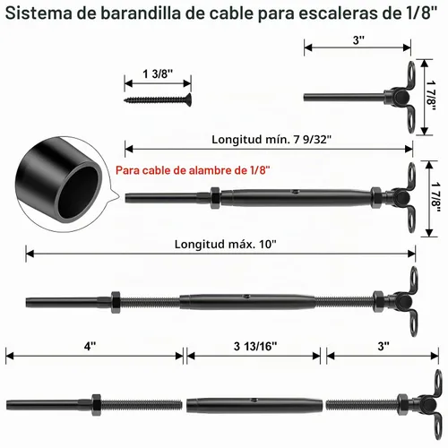 Vista 2 de BLIKA - Juego de barandillas de cable negro de 1/8 pulgadas, 10 pares