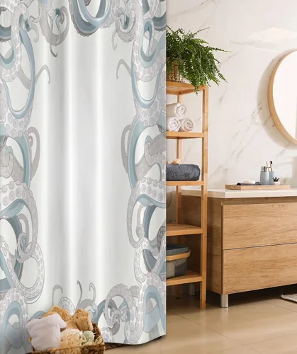 Vista 91 de Ambesonne Decor Collection, juego de cortina con ganchos para regadera Amarillo y marrón