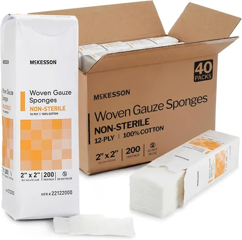 Vista 10 de McKesson Esponjas tejidas de gasa, no estériles, (4 x 4 pulgadas (200 unidades) 12-Ply 100% Cotton Breathable Woven Gauze Sponges for Wound Care &