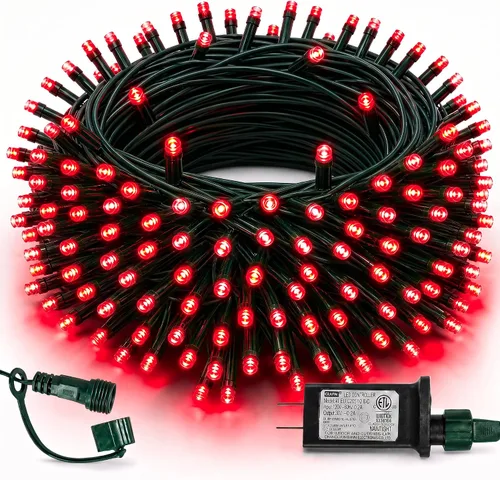 Vista 16 de TW SHINE Luces de Navidad verdes, 200 luces LED de Navidad para exteriores de 66 pies enchufables con 8 modos, cable verde impermeable, luz del día