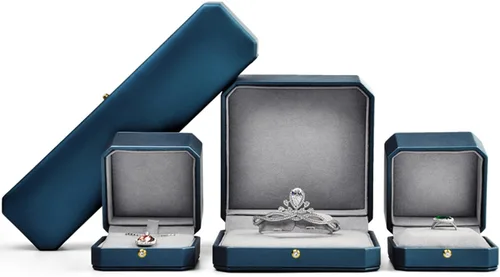 Vista 5 de Caja de regalo de anillo de joyería de presentación Caja de anillo de cuero PU azul premium para compromiso de propuesta