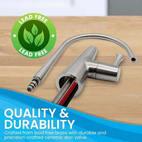 Vista 8 de Metpure Airgap - Grifo RO de latón de 3 puertos para sistemas de agua potable de ósmosis inversa. Cuenta con tubos de drenaje preinstalados, diseño