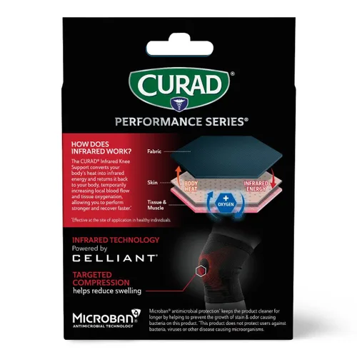 Vista 2 de CURAD Performance Series - Rodillera infrarroja, elástica, pequeña/mediana Elastic Knee Sleeve for Pain Management, Compression Support for