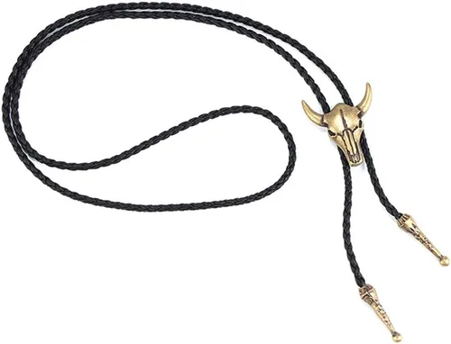 Vista 4 de AZORA Western Cowboy Bolo Tie - Collar de cuero para hombre, collar con colgante de cuerda y cordón trenzado para hombres, niños y niñas