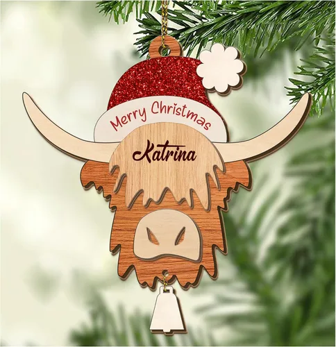 Vista 12 de Hyturtle Regalos de Adornos de Navidad Personalizados para Amantes de Vacas Highland - Adorno de Cerámica Navideño de Vaca Highland con Nombre