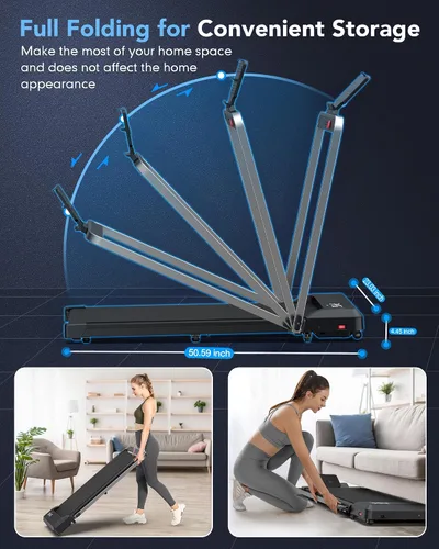 Vista 4 de WELLFIT Cintas de correr plegables 10% de inclinación, almohadilla para caminar debajo del escritorio
