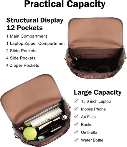 Vista 9 de FADEON Bolsos cruzados para mujer y mochila para laptop Colección Marrón