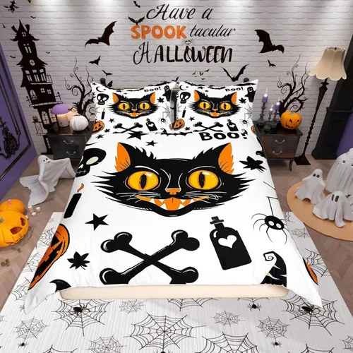 Vista 18 de Juego de ropa de cama de animales de gato misterioso, bohemio, exótico, tribal, abstracto, arte abstracto, juego de funda de edredón para decoración
