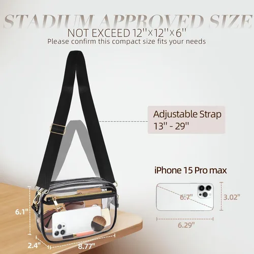 Vista 3 de Bolsa transparente para eventos en estadios, 3 bolsillos para conciertos y eventos deportivos