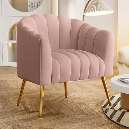 Vista 14 de Dewhut Silla de Acento de Sofá con Forma de Calabaza de Tamaño Grande, Sillas Tipo Barril Modernas y Cómodas Tapizadas en Terciopelo, Sillón