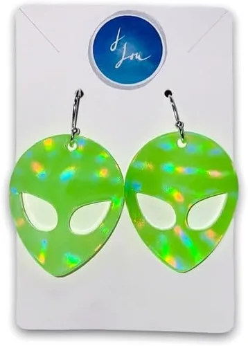 Vista 4 de Pendientes alienígenas que brillan en la oscuridad, accesorios para festivales rave reactivos a la luz negra, joyería divertida y extraña, bonito