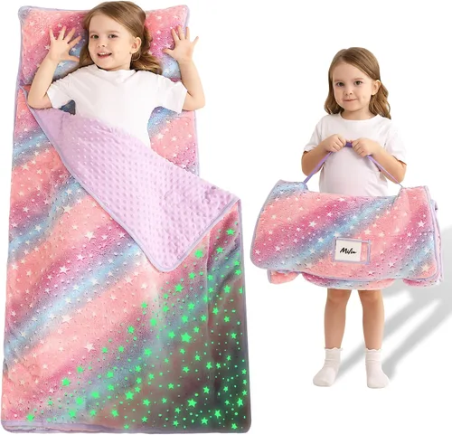 Vista 25 de Lasoftan Tapete para siesta para niños con almohada y manta, tapetes enrollados extra grandes para siestas, bolsas de dormir para niños y niñas