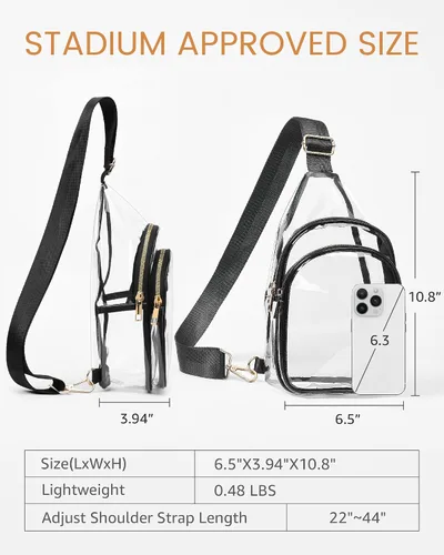 Vista 3 de HULISEN Bolso bandolera transparente para eventos de estadio, bolso transparente para mujeres, bolso cruzado aprobado por estadios para fanáticos