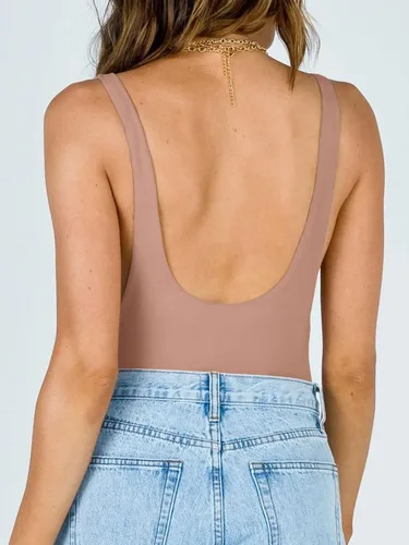 Vista 2 de REORIA Sexy cuello redondo sin mangas sin mangas con doble forro de tanga para mujer