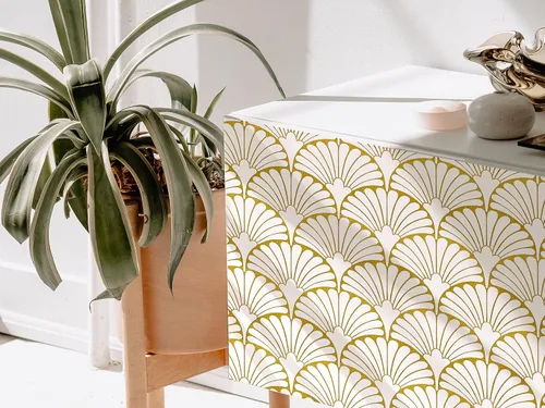 Vista 2 de MelunMer Papel tapiz dorado para despegar y pegar, papel adhesivo dorado bohemio para gabinetes, autoadhesivo, extraíble, para dormitorio/baño