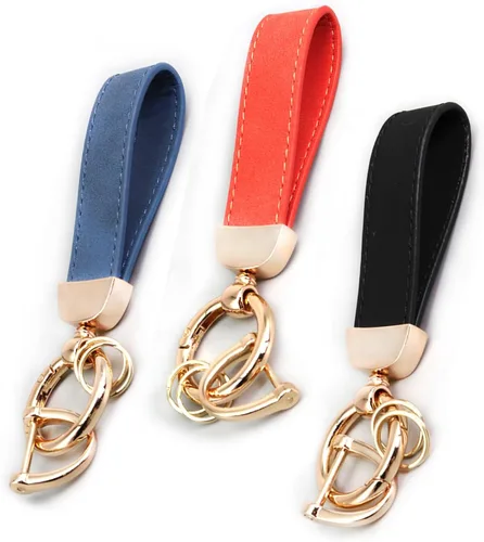 Vista 2 de 3PCS Leather Car Key chain with 360 Degree Snap Swivel and Anti-Lost D-Ring plateado