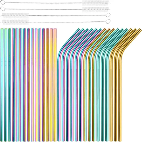 Vista 15 de Tomorotec Juego de 14 popotes de acero inoxidable de 11 pulgadas y 2 cepillos de limpieza con diseños curvos y rectos, compatible con vasos Stanley