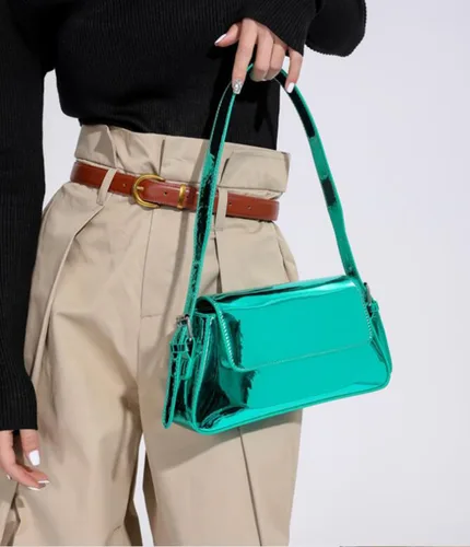 Vista 2 de Bolso de noche para mujer, bolso de mano Y2k, plateado brillante, bolso de mano, bolso de fiesta, lindo bolso metálico