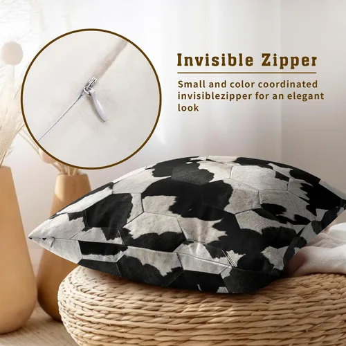 Vista 3 de Giwawa Juego de 2 fundas de almohada decorativas de piel de vaca, con estampado de vaca, funda de cojín con cuadrícula de piel de animal de granja