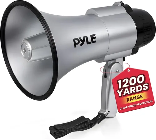 Vista 9 de Pyle Megáfono compacto con batería con sirena, 30 W de potencia, micrófono, 2 modos, sonido PA, megáfono, rango de 1200 yardas, mango plegable