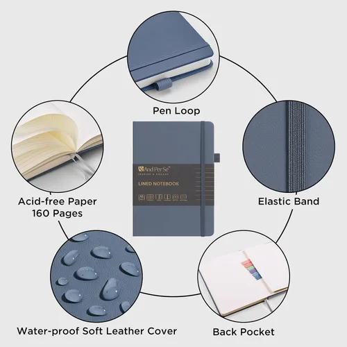 Vista 5 de ⩓ Per Se Cuaderno de Diario con Líneas (3 Paquetes), 160 Páginas Papel Grueso 100GSM, A5 Tapa Dura Cuadernos con Rayas Universitarias para Escribir