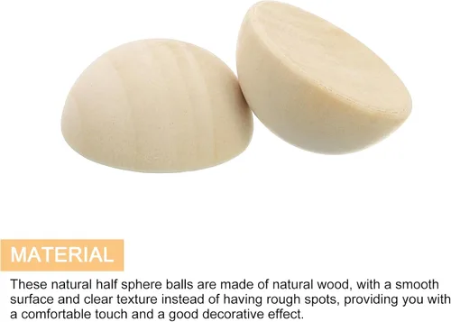 Vista 3 de uxcell 15 cuentas de media madera, bolas de hemisferio sin terminar de 1.38 pulgadas redondas de madera natural para manualidades, adornos
