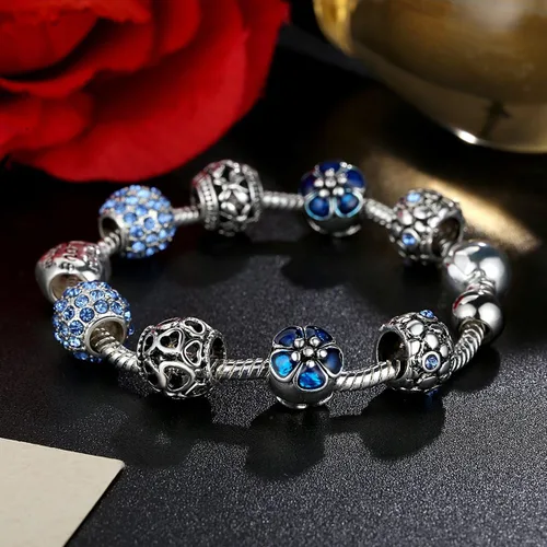 Vista 2 de YOUFENG Pulsera de cuentas de amor para mujer, cadena de serpiente, unicornio, dijes de flores, regalos de cumpleaños para ella