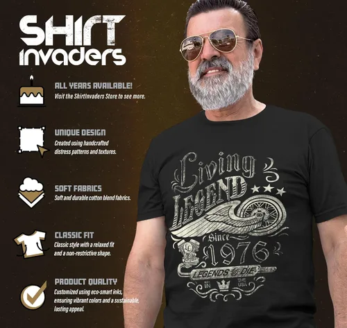 Vista 3 de Vintage 1976 Living Legend 50th Birthday T-Shirt for Men Negro-0001