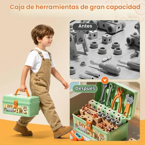 Vista 8 de CUTE STONE Juego de herramientas para niños 158PCS con taladro de juguete