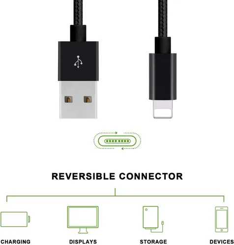 Vista 4 de RoFI Cable de teléfono compatible, [2 unidades] de nailon trenzado de carga rápida USB de repuesto para teléfono X 8 8 Plus 7 7 Plus 6s 6s Plus 6 6