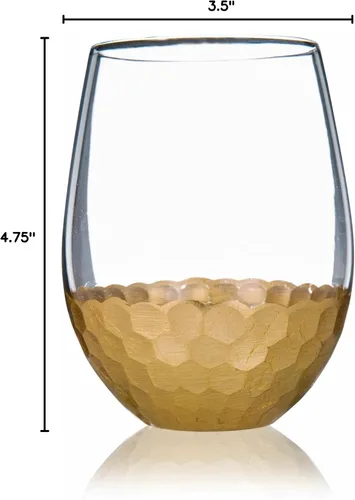Vista 8 de Copas de vino sin tallo, juego de 2, 18 onzas, diseño de panal dorado