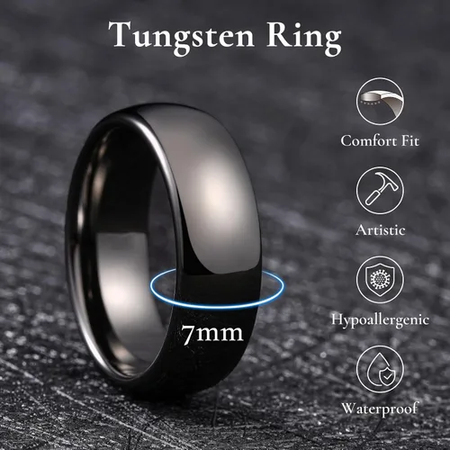 Vista 100 de King Will Alianza de boda de carburo de tungsteno para hombres y mujeres, anillos de promesa para parejas abovedados de alto pulido