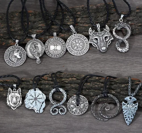 Vista 5 de GuoShuang 12Pcs Viking Amulet Protection Pendant Necklace for Men -Norse Mythology Gift