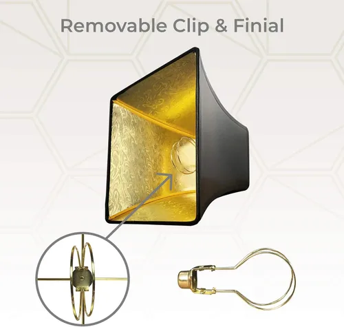 Vista 4 de Royal Designs - Pantalla de lámpara cuadrada con tapa dura, accesorio de clip redondo, negro, forro dorado de pelo de caballo, (4 x 4) x 8 x 7